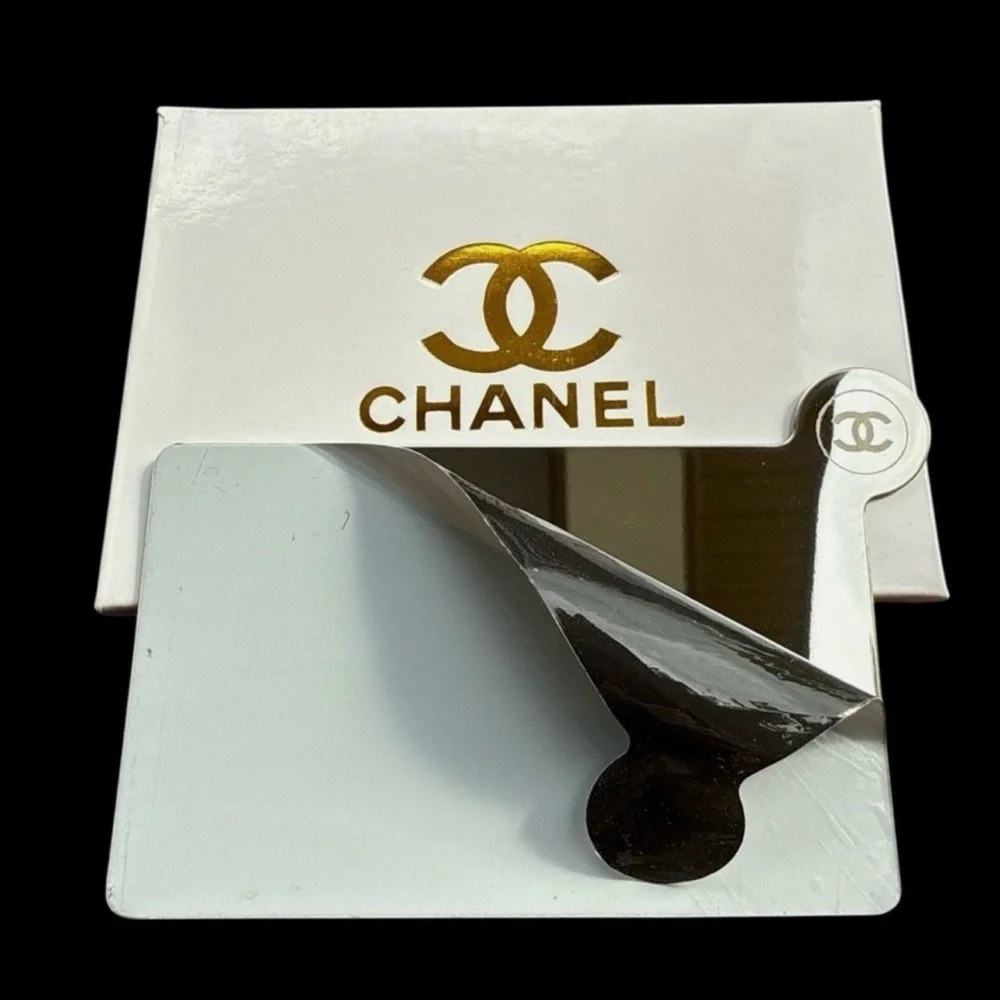 CHANEL Navy Mirror & Card Holder with Embossed Logo